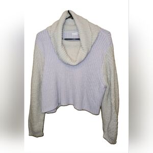 Cozy Lavender and Cream Cowl Neck Sweater